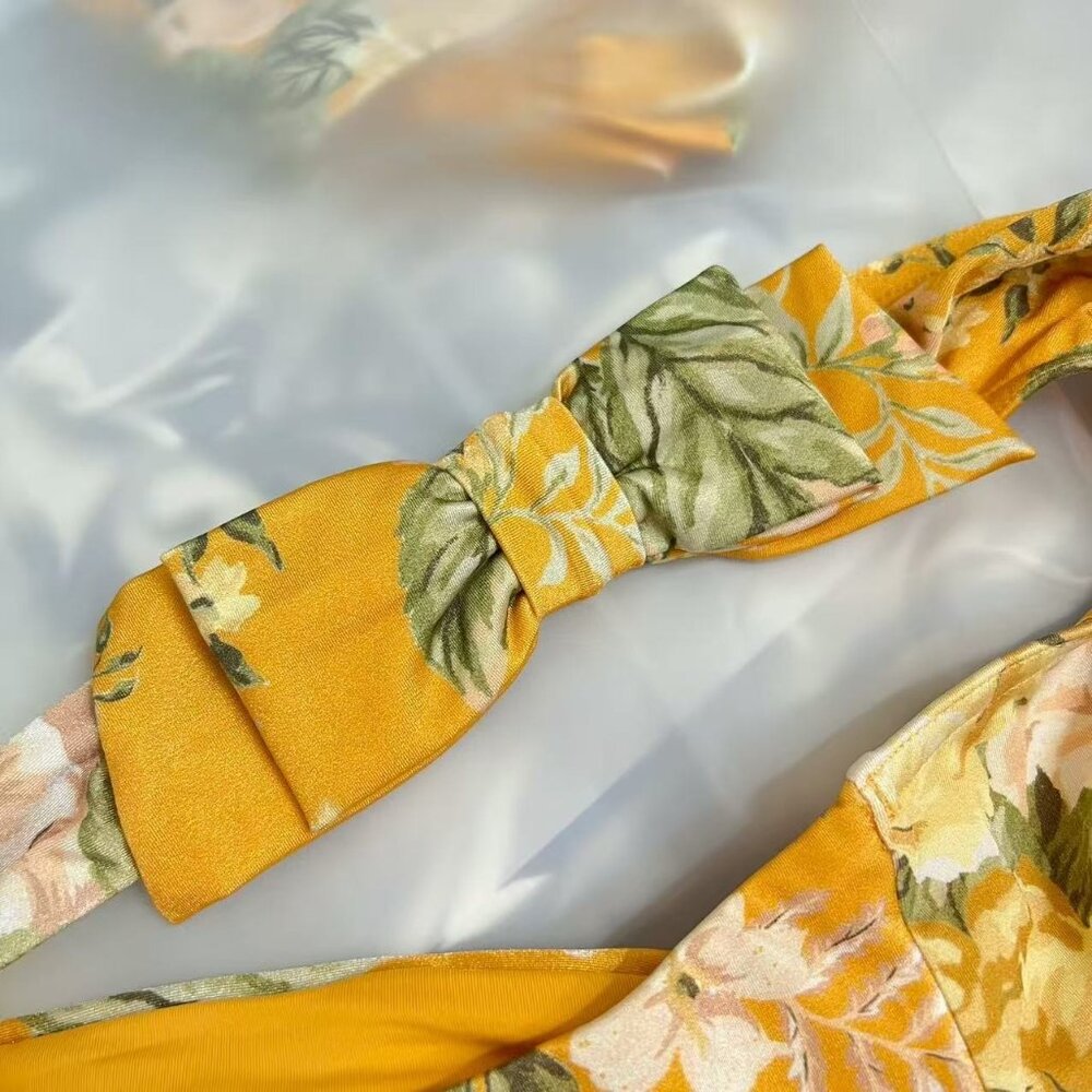 NWOT Zimmermann Amelie Bow Bikini Set Amber Garden Floral One Shoulder Size 3 - Picture 6 of 10